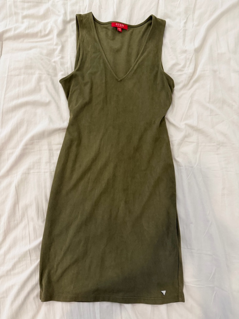 GUESS Olive Sleeveless V-Neck suede Bodycon Dress